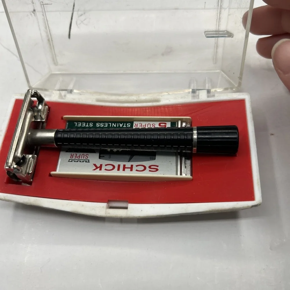 Vintage 1960's Schick Krona Safety Razor, DE, Super Speed, Black Flared Handle